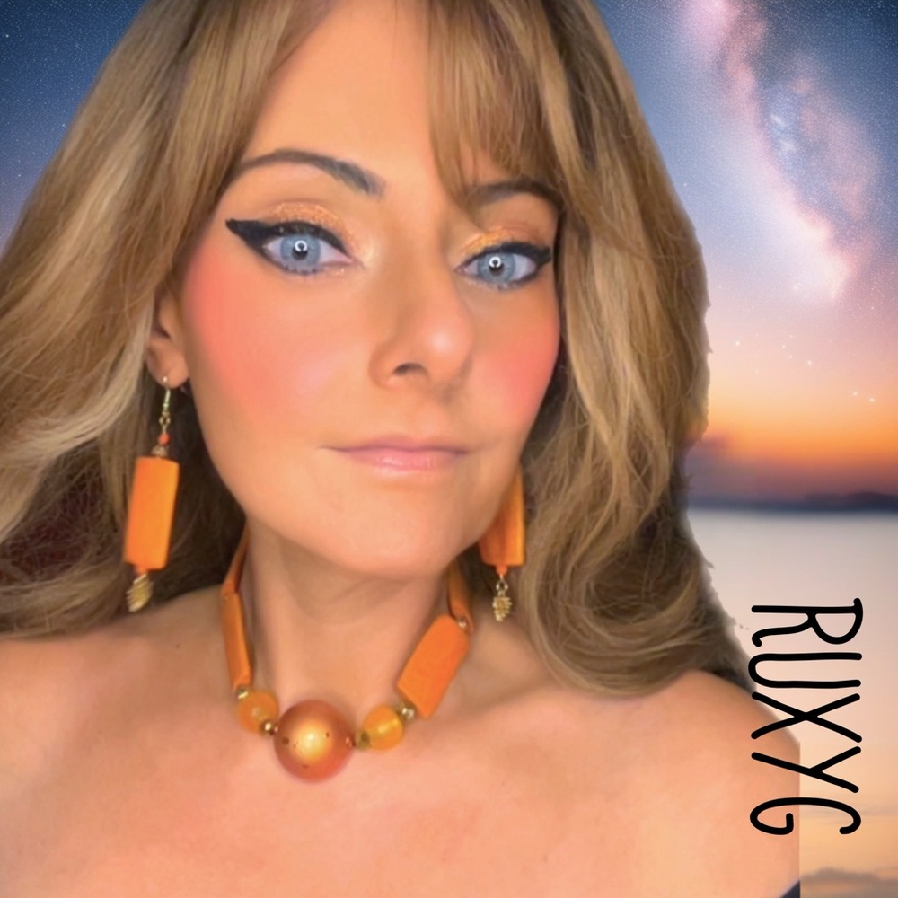 Orange and Gold Necklace and Earring Set